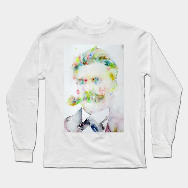 FRIEDRICH NIETZSCHE watercolor portrait .7 Long Sleeve T-Shirt by lautir